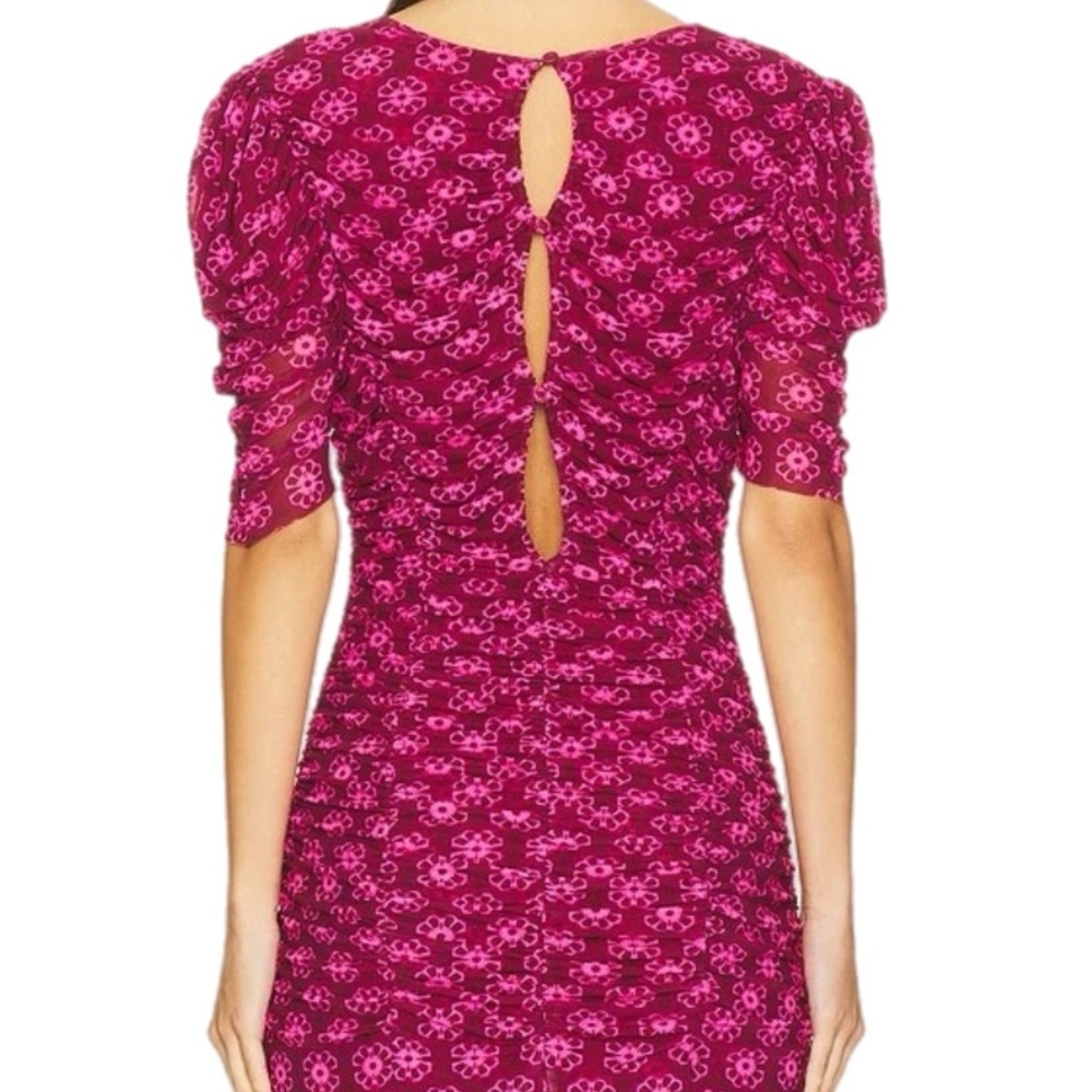 NWT $168 MSRP Free People Ruched Midi Dress - Fuchsia Combo - Size Medium - Picture 4 of 10
